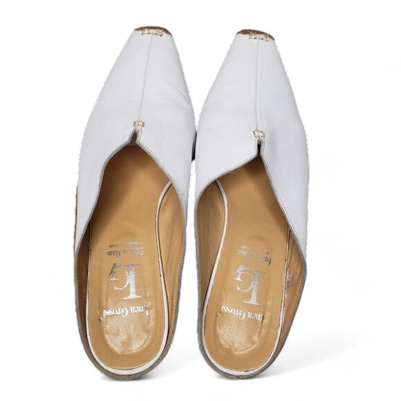 Luca Grossi White Pebble Leather Mules Women’s Italian Pointed Square Front 38 - Picture 5 of 10